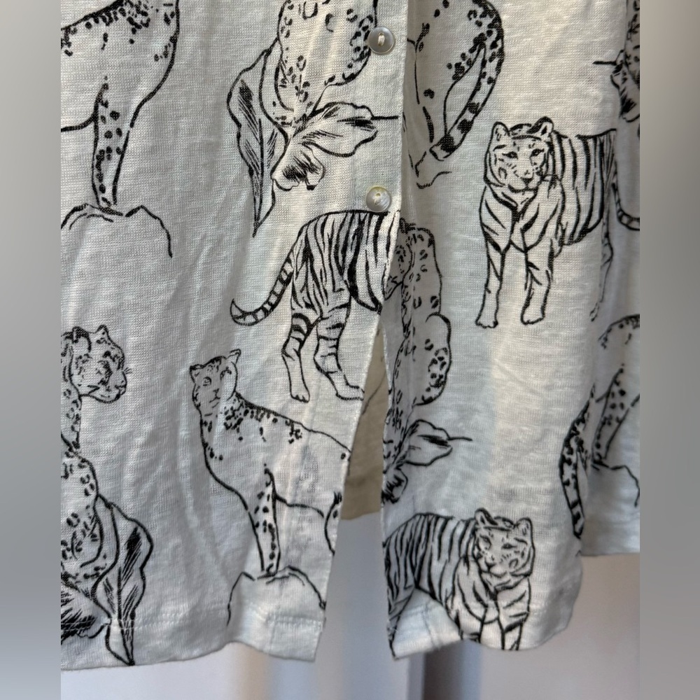 Cynthia Rowley White and Black Cheetahs & Tigers 100% Linen Top New - Picture 5 of 9